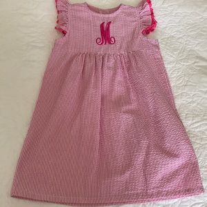 Seersucker Bright Pink Girl’s Dress,MONOGRAM “M”